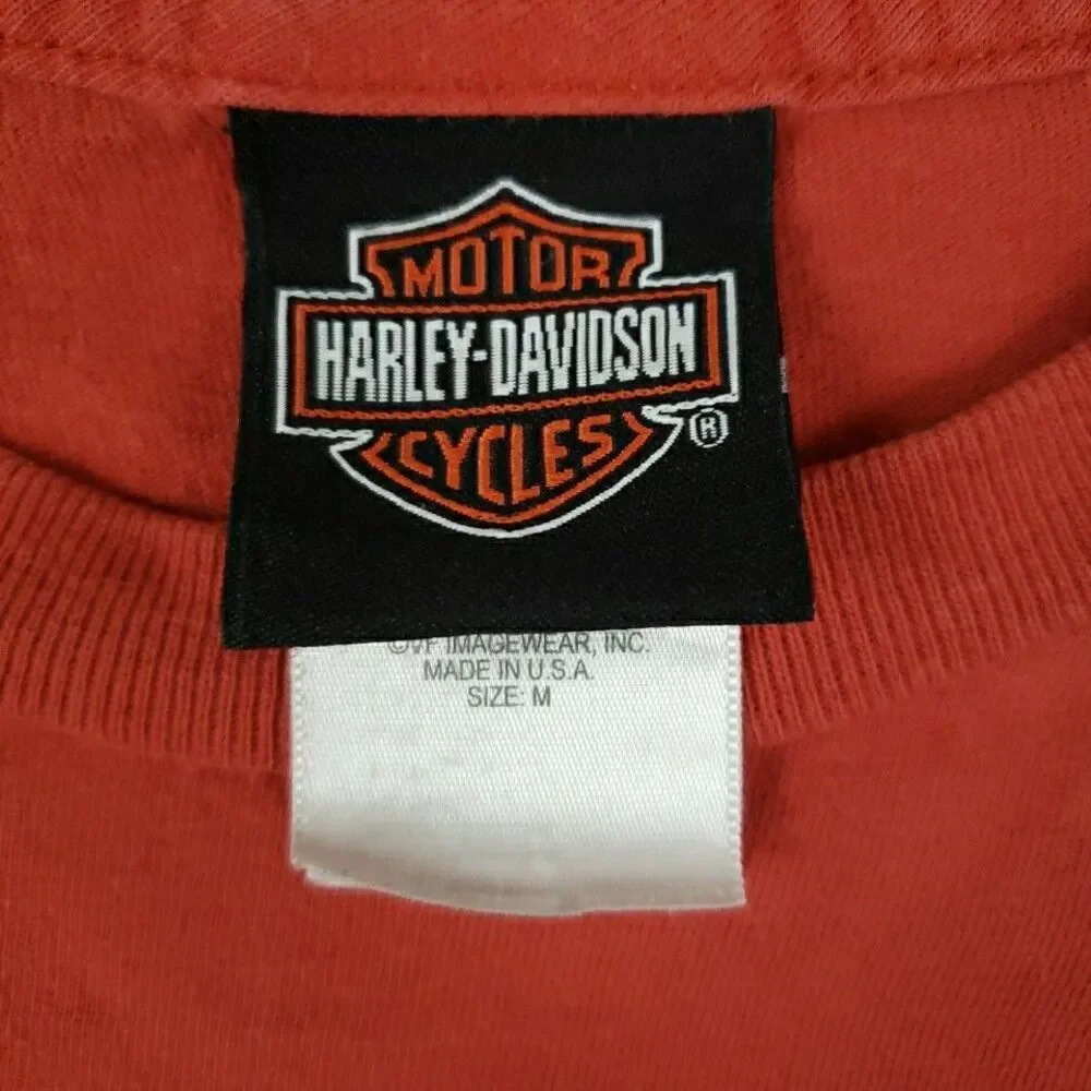 Harley Davidson T Shirt Short Sleeve Biker Bob's Motown MI Orange Men Sz M